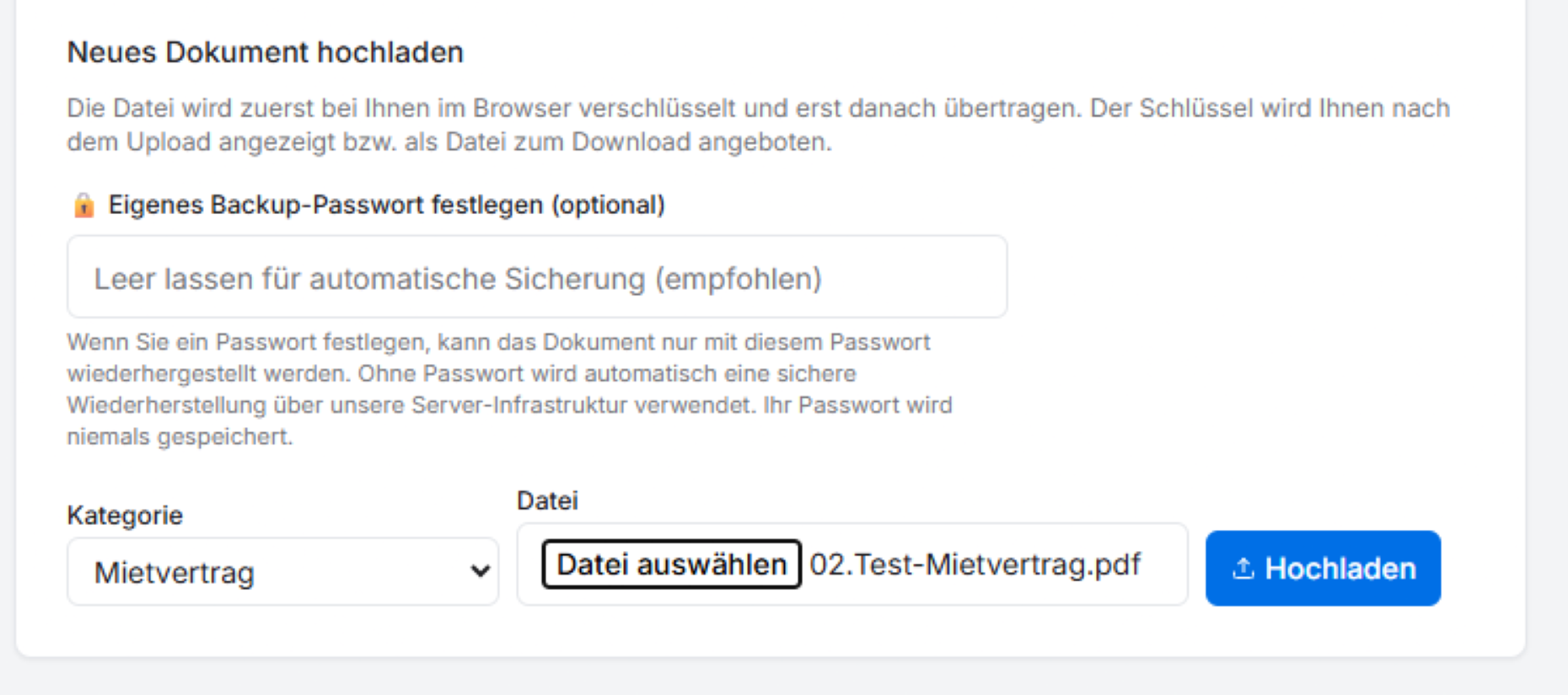 Screenshot: Mietvertrag hochladen