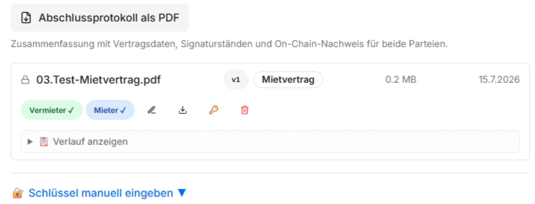 Screenshot: Digitale Signatur Vermieter und Mieter