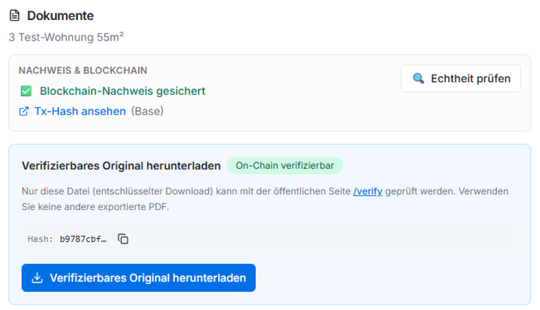 Screenshot: On-Chain-Nachweis auf Base